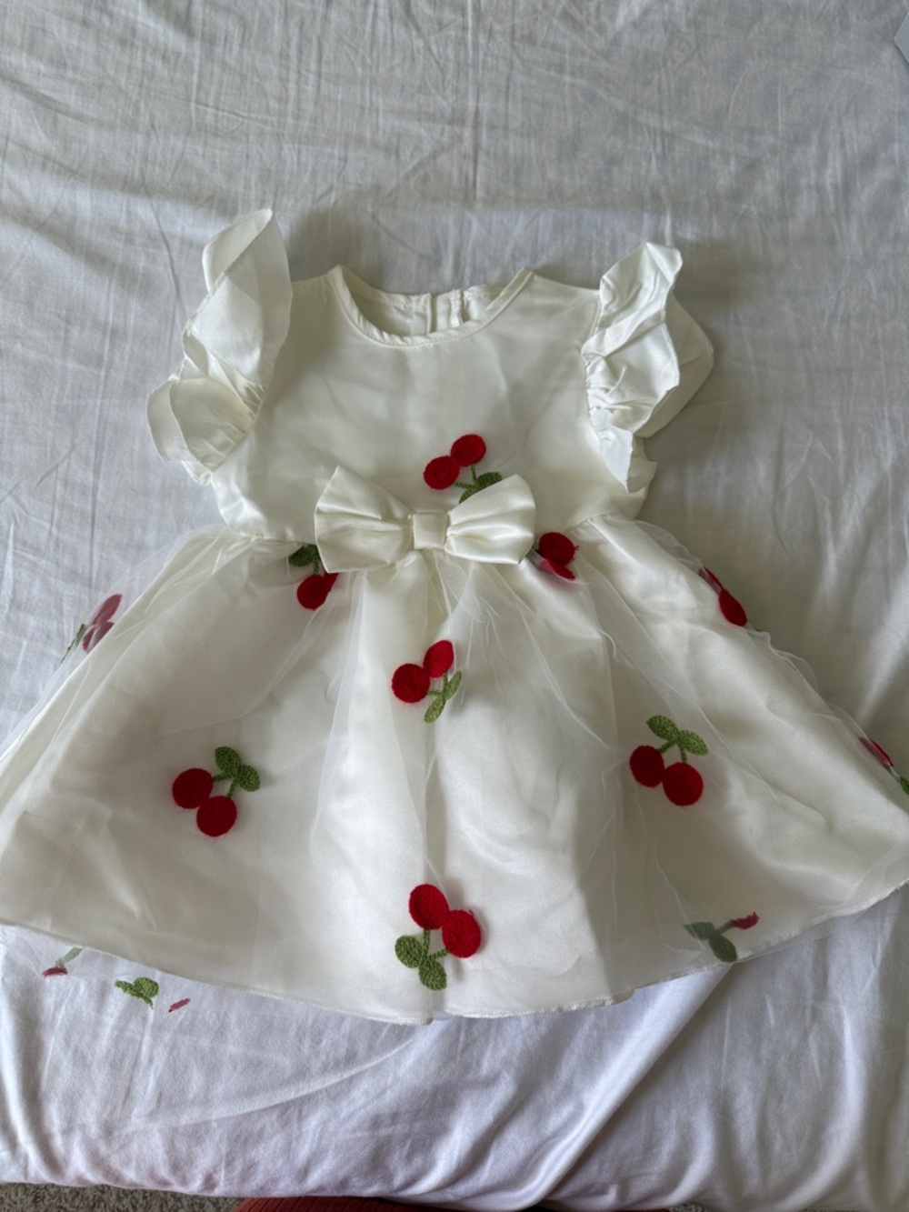 White Baby Dress with Red Cherry Embroidery